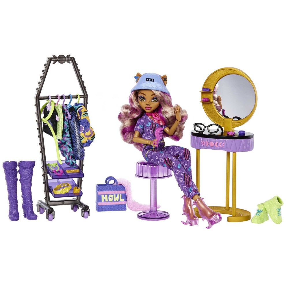 New Monster High Doll And Fashion Playset, Clawdeen Wolf Doll And Accessories, Boutique Dress-Up Studio With 20+ Pieces, Hky70