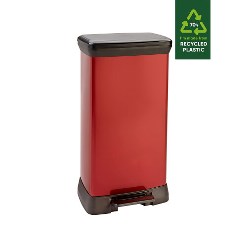 Curver Metal Effect 70% Recycled Kitchen Pedal Touch Deco Bin 50 Litres - Red 1