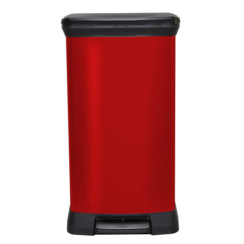 Curver Metal Effect 70% Recycled Kitchen Pedal Touch Deco Bin 50 Litres - Red