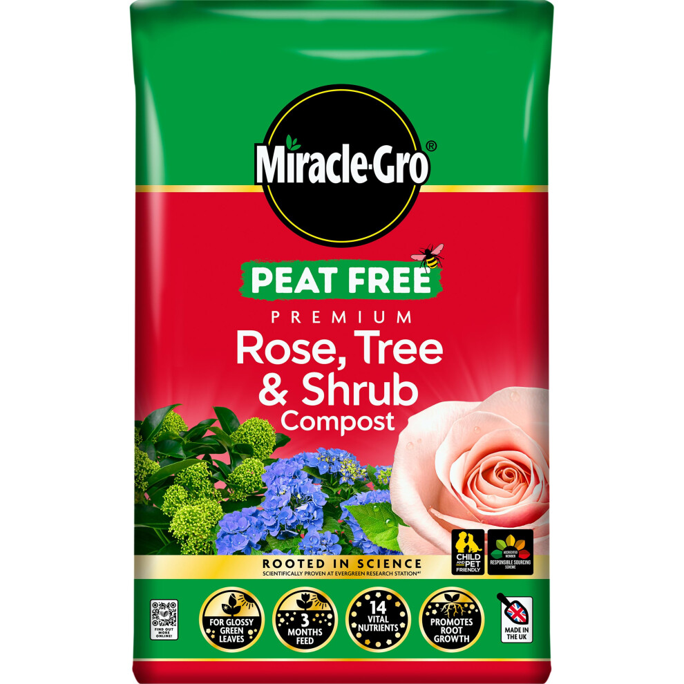 PEAT FREE Premium Rose, Tree & Shrub Compost, 40 Litres