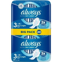 Ultra Day & Night Sanitary Pads (Size 3) with Wings 20 Pads Super Absorbent and Ultra Thin for The Period