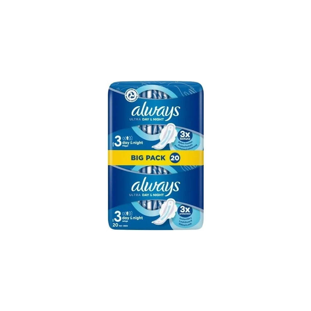 Ultra Day & Night Sanitary Pads (Size 3) with Wings 20 Pads Super Absorbent and Ultra Thin for The Period