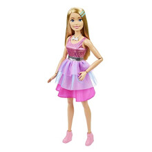 Large Barbie Doll with Blond Hair, 28 Inches Tall, Shimmery Pink Dress with Necklace and Hair Clip Accessories, HJY02
