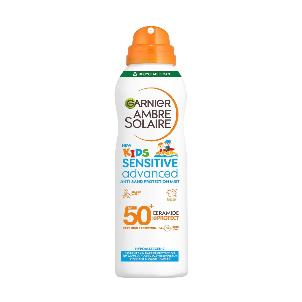Ambre Solaire SPF 50+ Kids Anti-Sand Mist, Children's Sun Protection Spray, Non-Greasy and Fast-Absorbing, Water- and Sand-Resistant, Hypoallergenic,