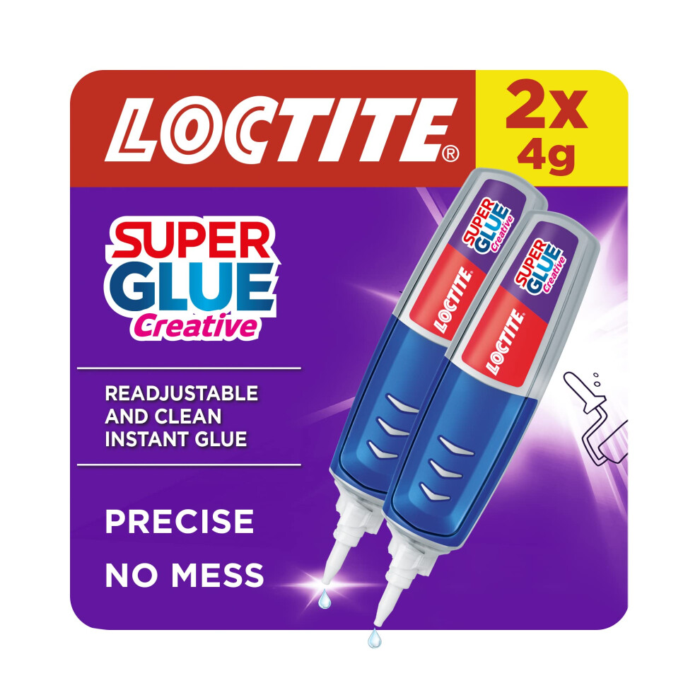 Super Glue Creative, Glue Pen for Precise Application, Superglue Gel Dries Clear for Invisible Repairs, Clear Glue for Vertical Surfaces, 2x4 g