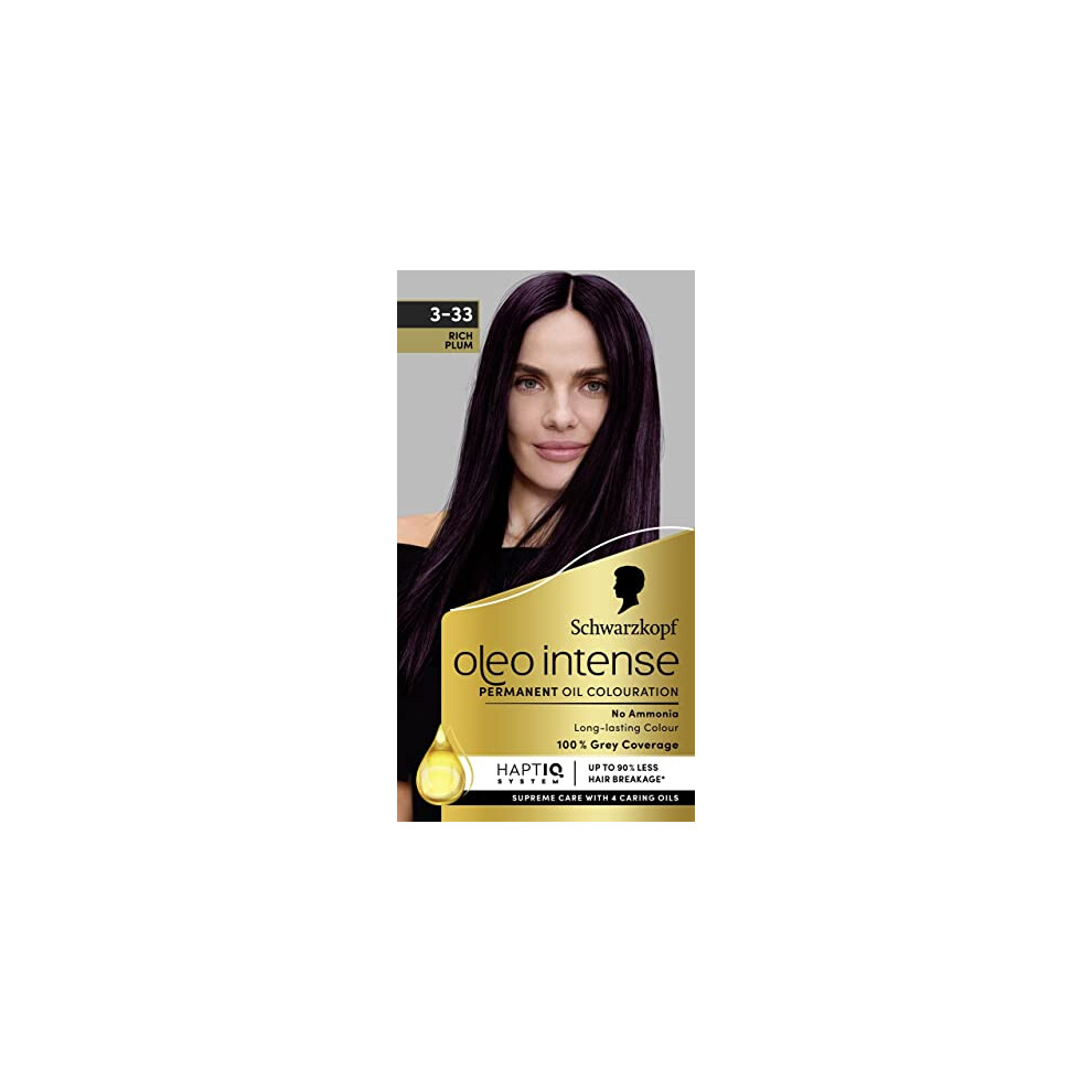 Oleo Intense Permanent Oil Colour 3-33 Rich Plum Hair Dye, 100% Grey Coverage, Conditioner With HaptIQ System, Long-Lasting Colour, Ammonia Free Hair