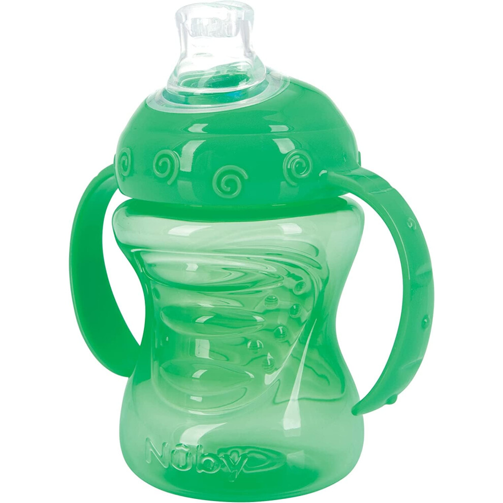 Two-Handle No-Spill Super Spout Grip N' Sip Cup, 8 Ounce (1 Pack Green)