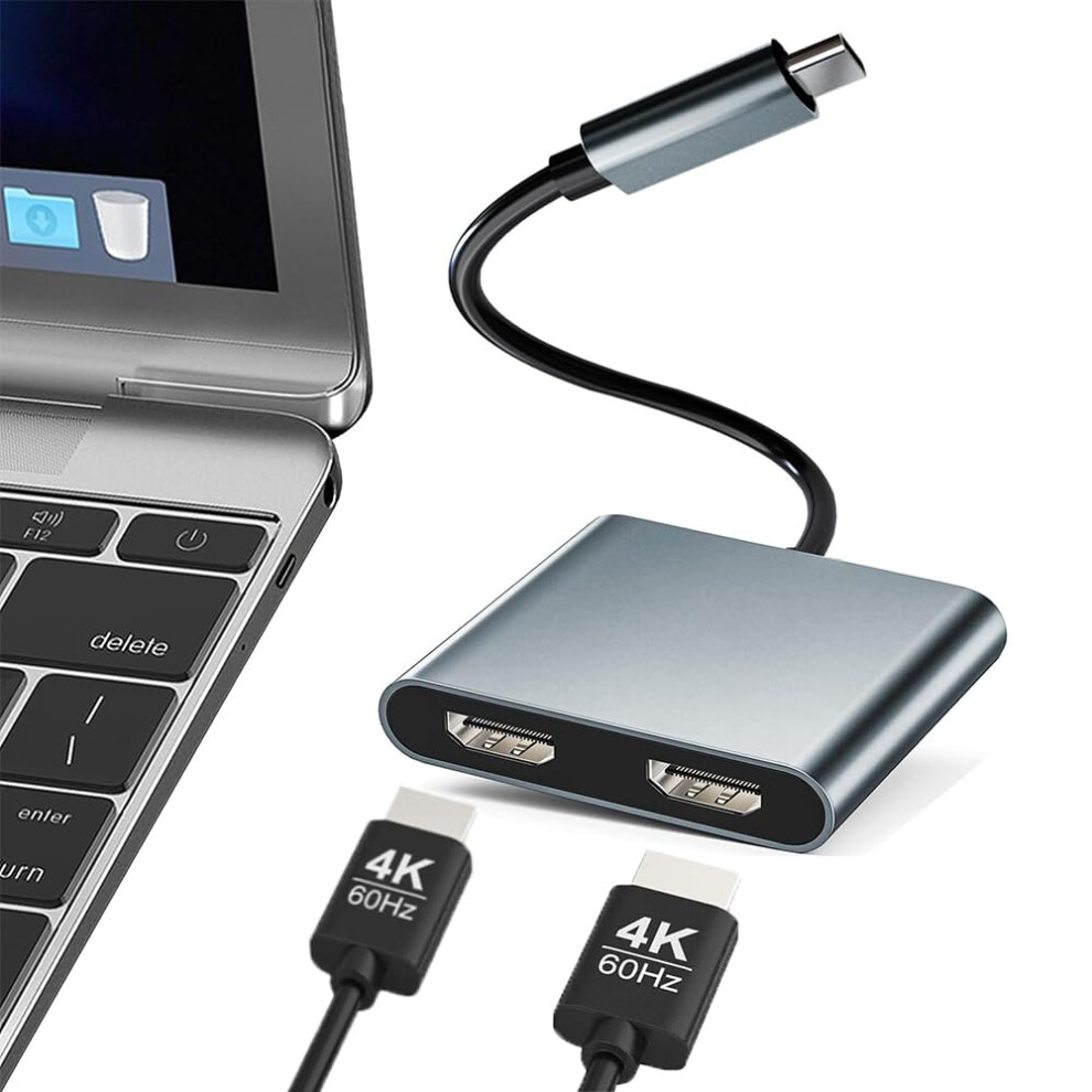 USB C to Dual HDMI Adapter, USB Type C to Dual Monitor HDMI Adapter, USB C Hub with 2 HDMI Docking Station 4K @60hz for Laptop