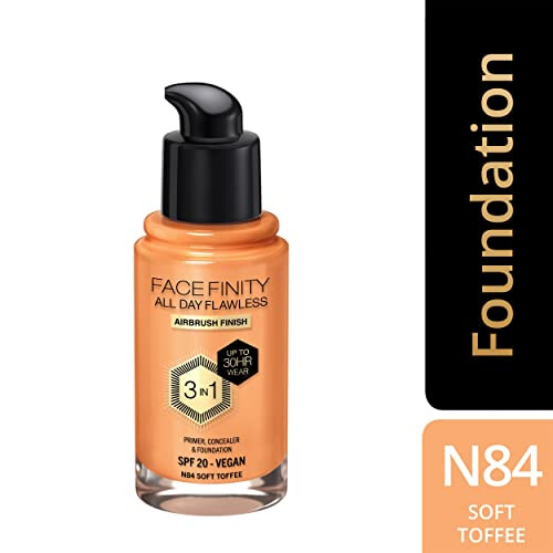 Max Factor Max Factor Facefinity Teint Fluide 3-in-1 Langzeit-Make-up N84 Soft Toffee, 30ml 1