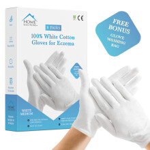 Home Solutions White Cotton Gloves for Eczema | 8 Pairs | Free Wash Bag | Hand Moisturising Gloves, White Cotton Gloves for Dry Hands, Eczema