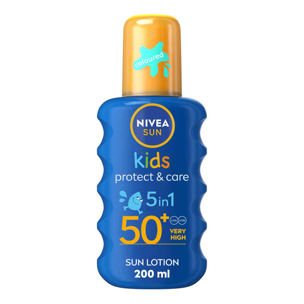 Sun Kids Protect & Care SPF 50+ Coloured Spray (200ml), Sunscreen Protects Delicate Skin Against Sunburn and Long-Term UV Damage, Moisturising Spray