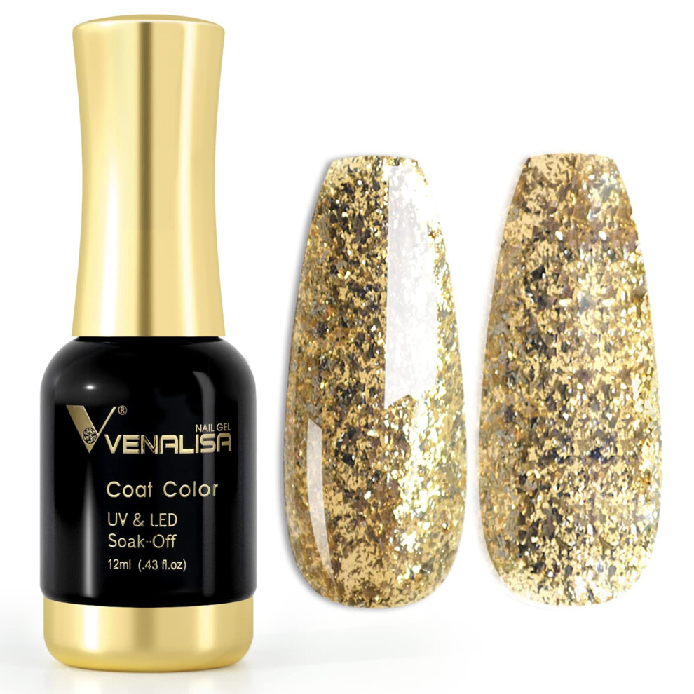 V Venalisa Gold Venalisa 12Ml Glitter Gel Nail Polish Soak Off Nail Lamp Uv Led Natural Nail Gel Polish Nail Art Diy Manicure French Gifts, 0.43 Oz