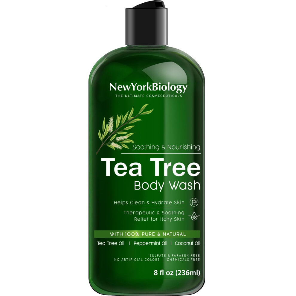 New York Biology Tea Tree Body Wash - Helps Nail Fungus, Athletes Foot, Ringworms, Jock Itch, Acne, Eczema & Body Odor, Soothes Itching & Promotes