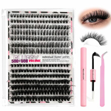 Fluffy Individual Lashes Kit D Curl Cluster Lashes DIY Eyelash Extension Kit 280pcs Thick Volume 50D+60D Lash Clusters Eyelash Extension with Lash