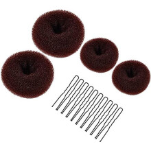 Hair Bun Donut, MORGLES 4pcs Hair Donut Brown Hair Donuts for Buns Ballet Bun Ring with 10pcs Hair Pins, Hair Bun Maker Shaper Chignon Doughnut for