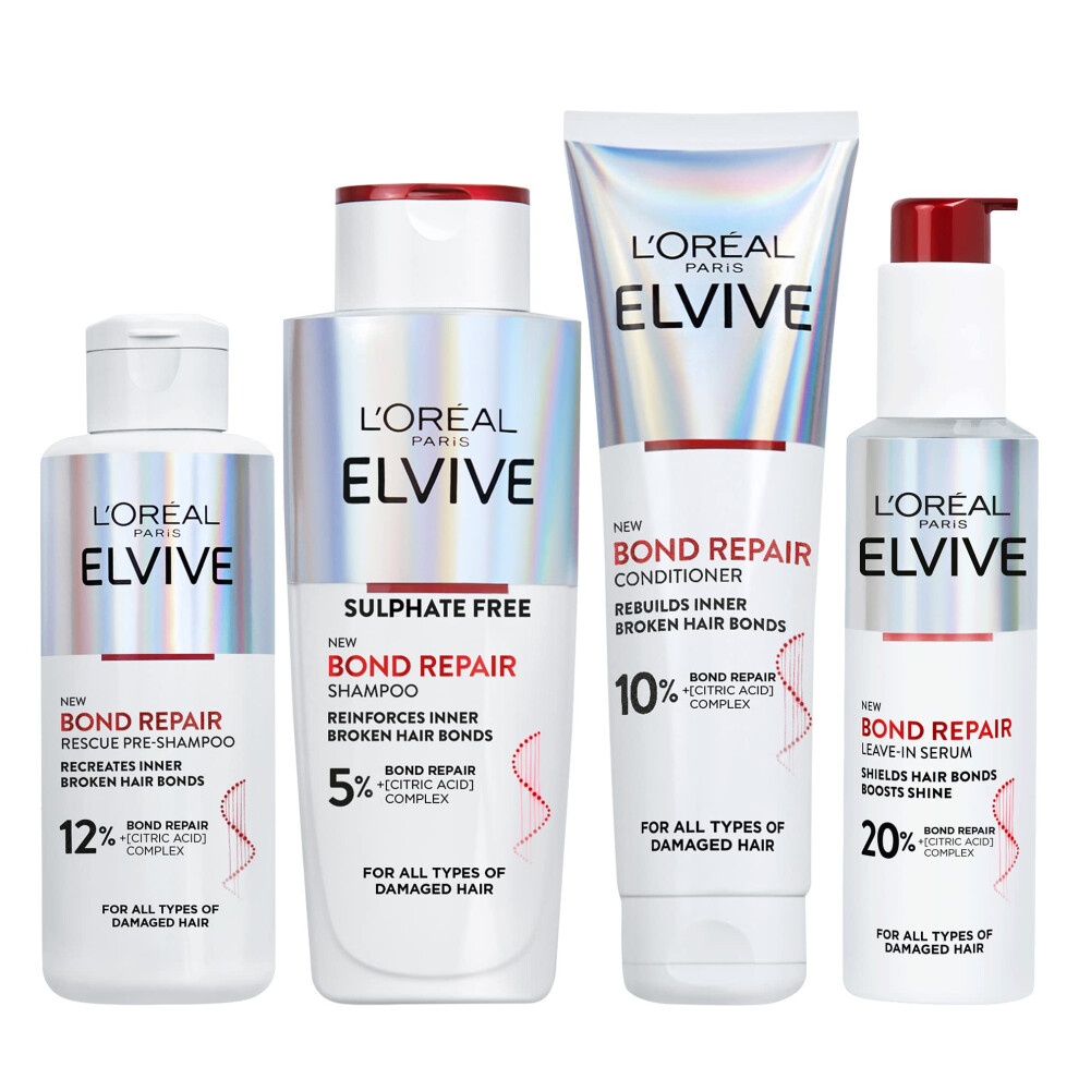 L’oréal Paris L'oreal Paris Elvive Bond Repair Hero Set For Damaged Hair, Pre-Shampoo Treatment 200Ml, Shampoo 200Ml, Conditioner 150Ml, Leave-In Serum 150Ml,
