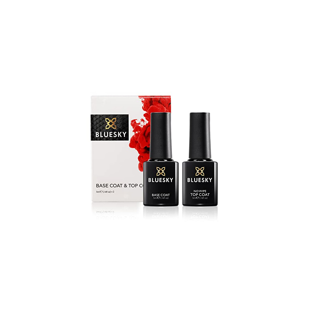 Bluesky Gel Nail Polishes, No Wipe Top Coat And Base Coat, Soak Off Led Uv Gel Nail Polish Set, Long Lasting, Shiny, High Gloss Finish, Clear, 2 X 5Ml Bottles