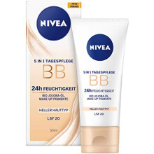 BB 5 in 1 Day Cream 24h Moisture (50 ml), BB Cream for Light Skin Types with SPF 20, Tinted Day Cream with Organic Jojoba Oil & Makeup Pigments