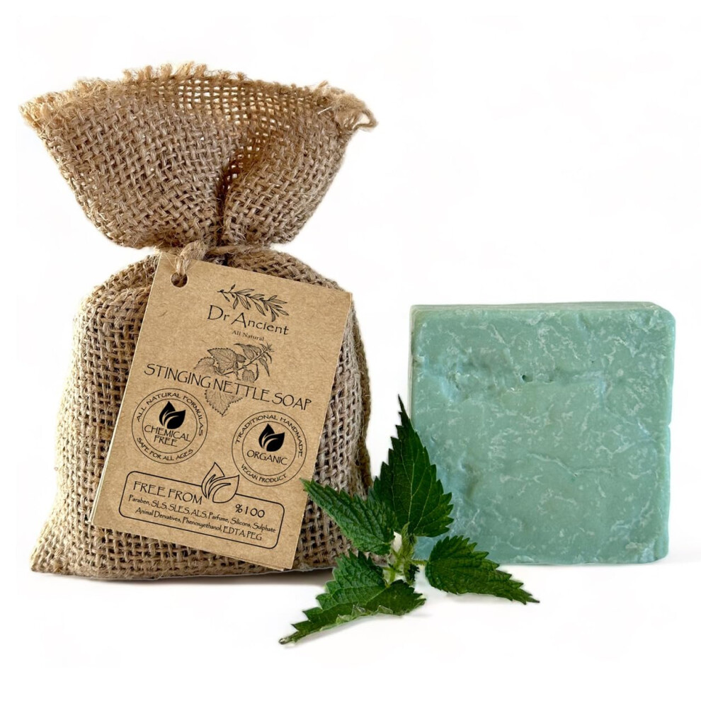 Dr.ancient Stinging Nettle Soap Bar Organic Natural Vegan Traditional Handmade Antique - Anti-Dandruff, For Acne, Peeling, Healthy Hair - No Chemicals, Pure