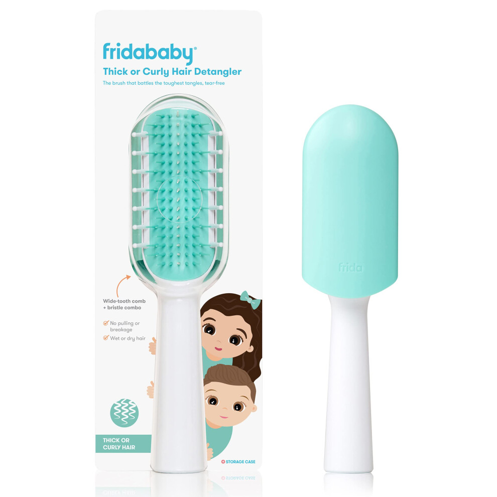 Frida Baby Toddler Hair Brush | Strong Bristle Hair Brush for Thick or Curly Hair, Wet Brush or Dry, Hair Detangler | Hairbrush + Storage Case