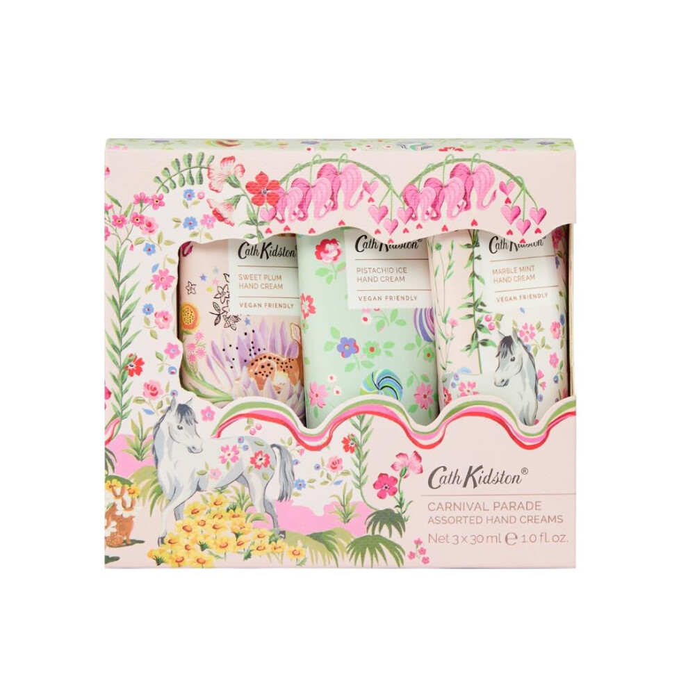 Carnival Parade Hand Cream Trio |Vegan & Shea Butter Hand Creams |Sweet Plum | Pistachio Ice | Marble Mint |Travel Set | Gift Set | 3x30ml