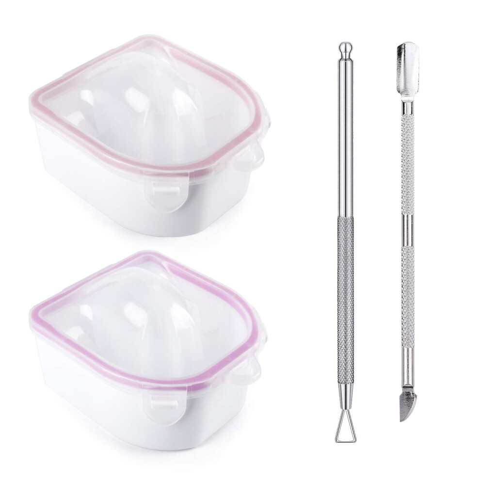 Yokilly Pink Nail Soaking Bowl,2Pcs Soak Off Gel Polish Dip Powder Remover Manicure Bowl With Triangle Cuticle Peeler And Stainless Steel Cuticle Pusher Nail Art