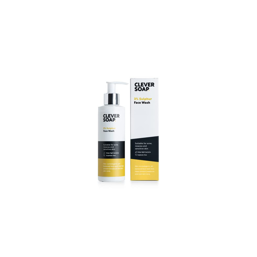 Clever Soap 3% Sulphur Face Wash - Exfoliating Blemish Control Cleanser - Suitable For Acne, Rosacea & Oily, Spot Prone Skin - Antibacterial, Sensitive Sulfur