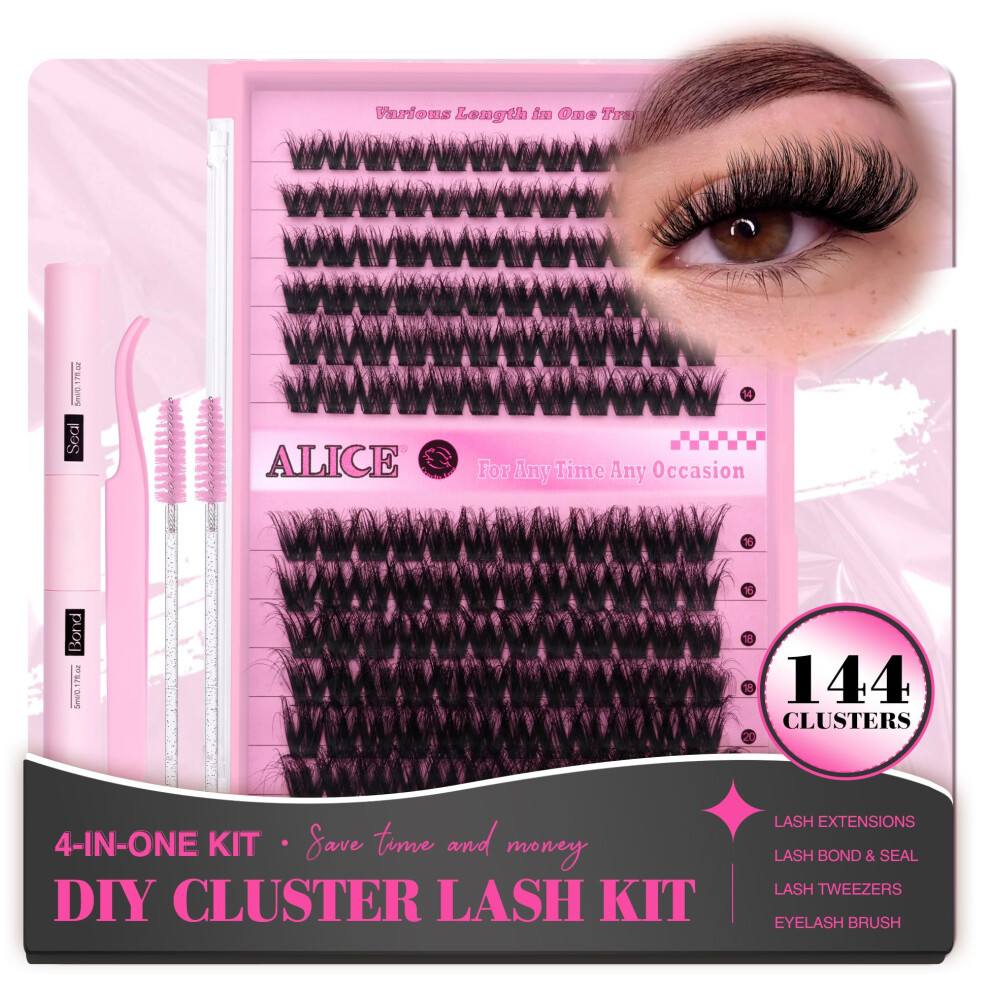Alice Lash Extension Kit Fluffy Volume Cluster Lashes Wispy 8-20Mm D Curl Individual Lashes Eyelash Clusters Kit Lash Glue Bond And Seal Tweezers Diy