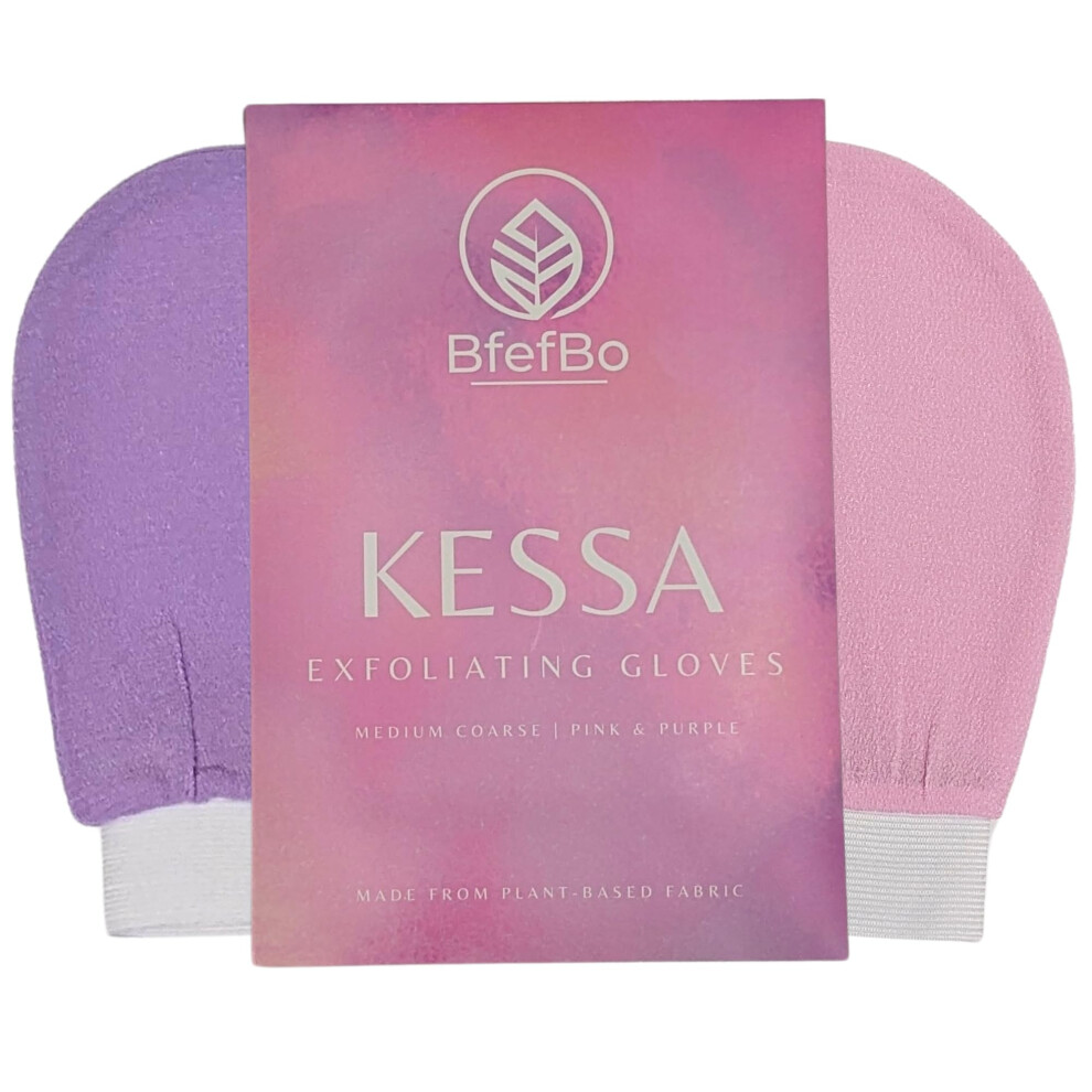 Bfefbo Pink/Purple Body Exfoliating Glove, Kessa & 2 Pack, Bath & Shower Mitt, Body Scrub, Exfoliator, Plant Based, Targets Keratosis Pilaris, Plastic Free