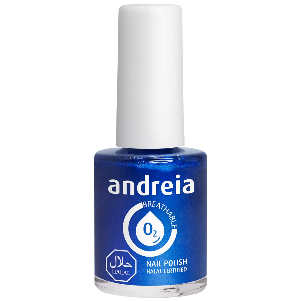 Andreia Halal Breathable Nail Polish - Water Permeable Red Nail Polish - Glossy Halal Nail Polish Vegan And Cruelty-Free - Colour B13 Metallic Blue 10.5 Ml
