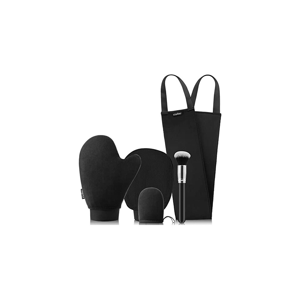 Celecily Fake Tan Mitt Applicator - Self Tanning Mitt Set For Self Tan Mitt With Velvet Tanning Mitt,Tanning Mitten,Self Tanner Back Applicator,Face Tanning