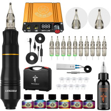 Tattoo Kit, Rotary Tattoo Pen Tattoo Gun Tattoo Machine Kit Switch Power Supply 10 Tattoo Cartridge Needles 7 Colors Permanent Tattoo Ink Tattoo Set