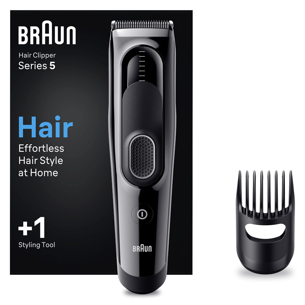 Braun Men's Black Hair Clipper Series 5, Featuring Lifetime-Sharp Blades, 9 Length Settings, 50-Min Runtime, Gifts For Hc5310,