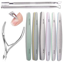 Nail Files, 6 Pcs Professional Nail File and Buffer Double Sided Emery Boards, Cuticle Nippers and Cuticle Pusher Manicure Tools Set for Gel Nail Art
