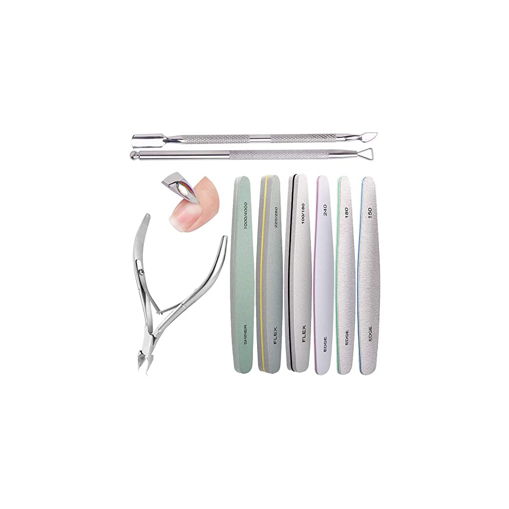 Nail Files, 6 Pcs Professional Nail File and Buffer Double Sided Emery Boards, Cuticle Nippers and Cuticle Pusher Manicure Tools Set for Gel Nail Art