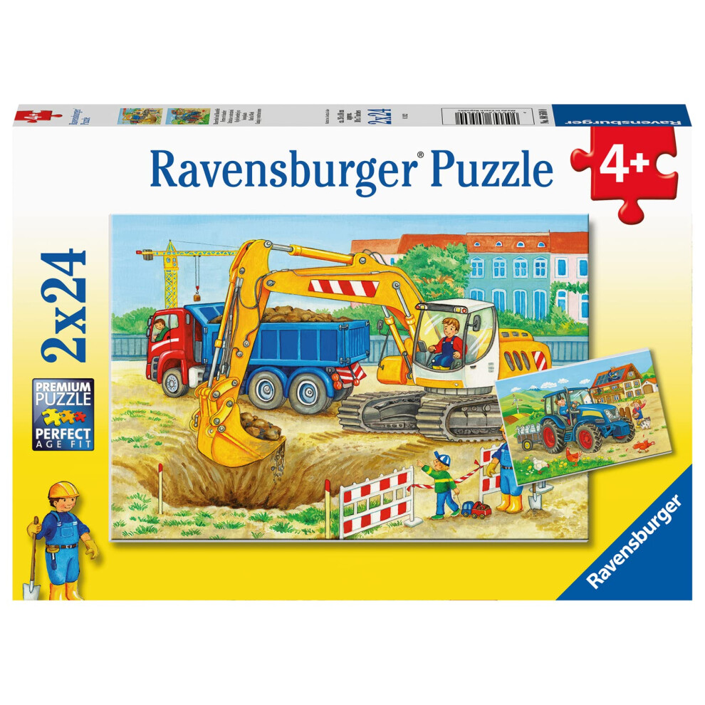 Farm & Building Site 2X 24 Piece Jigsaw Puzzles For Kids Age 4 Years Up - Educational Toddler Toys [Amazon Exclusive]