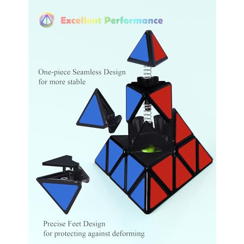 Pyramid Speed Cube Original Triangle Pyraminx Puzzle Cube; Super-Durable Smooth with Vivid Colors - Easy to Turn 2
