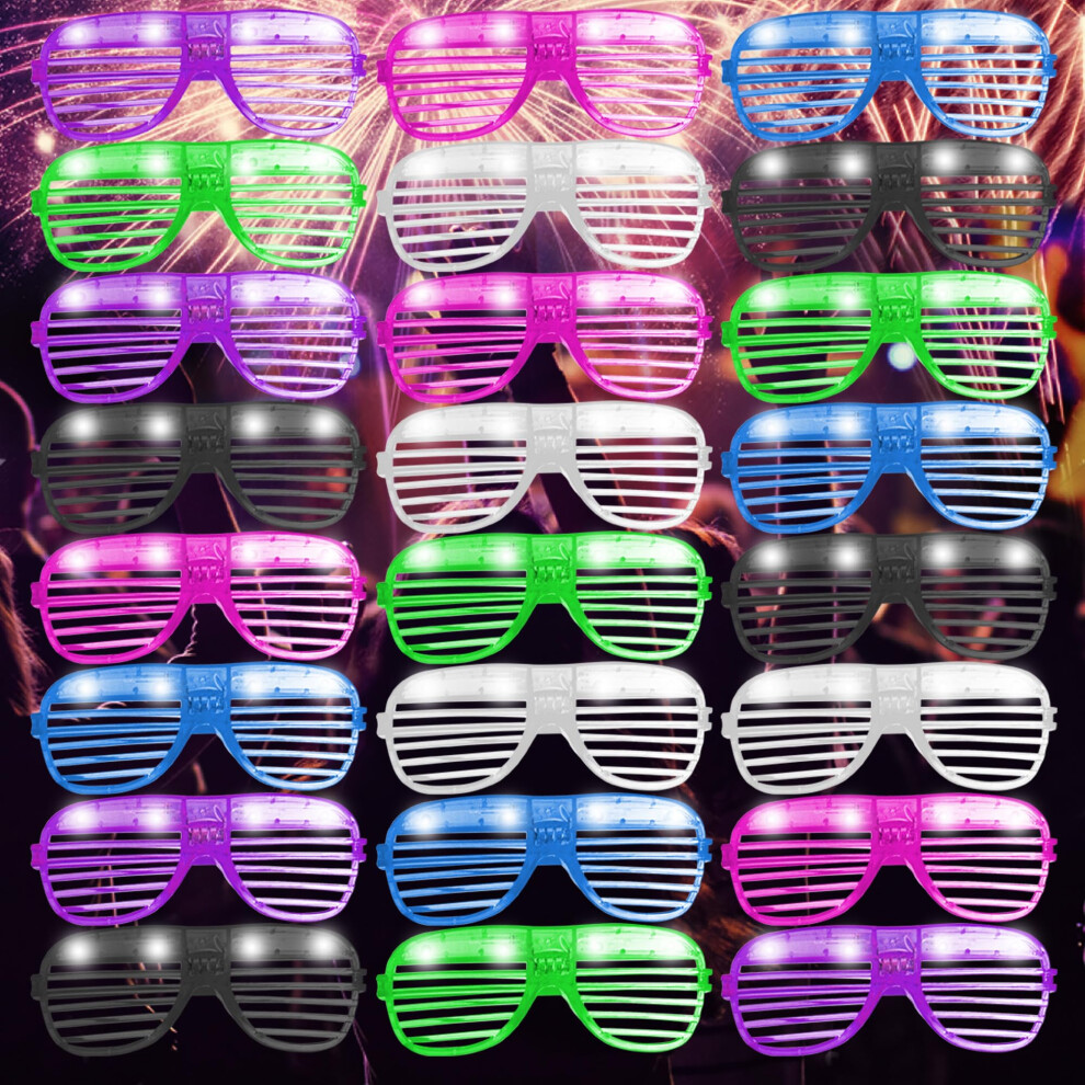 24pk Party Flashing Glasses | Neon Glasses Rave Accessories | Futuristic LED Glasses | Cyberpunk Light Up Glasses | 6 Colour Rave Glasses | Cool Visor