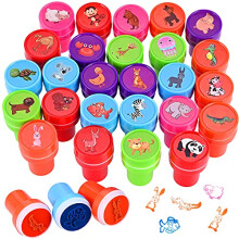 Faburo 26-Piece Self-Inking Animal Stampers Kit for Kids – 6 Colors, 26 Cute Cartoon Stamps (Hedgehog–Octopus)