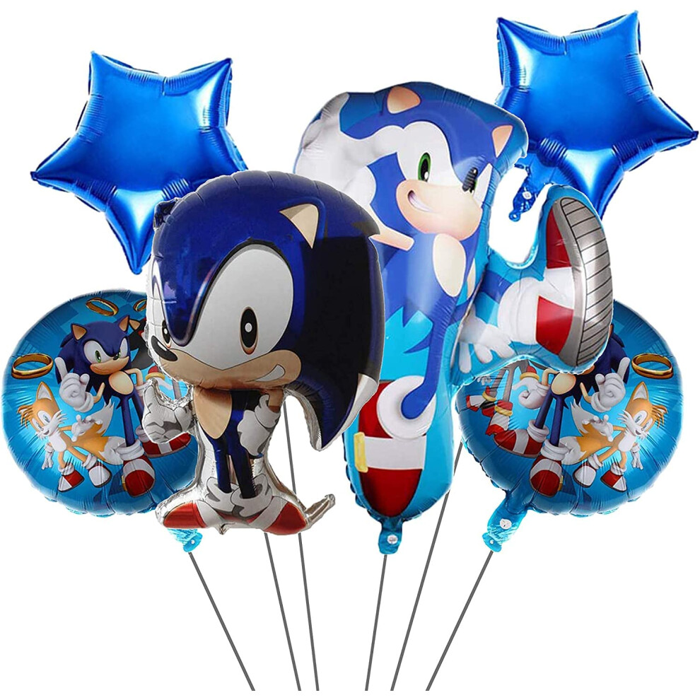 Sonic Balloons 6 pcs Sonic Foil Balloons Sonic Birthday Party Decorations Supplies for Kids Birthday