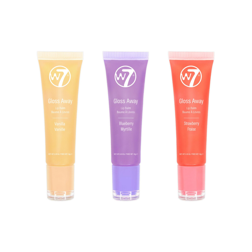 Gloss Away Lip Balm Trio - 3Pcs - Nourishing Lips Balms With Shea Butter - Blueberry, Vanilla, Strawberry