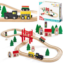 Wooden Train Set for Toddler - 39 Piece- with Wooden Tracks Fits Thomas/Brio/Chuggington/Melissa and Doug- Expandable, Changeable-Train Toy for 3 4 5