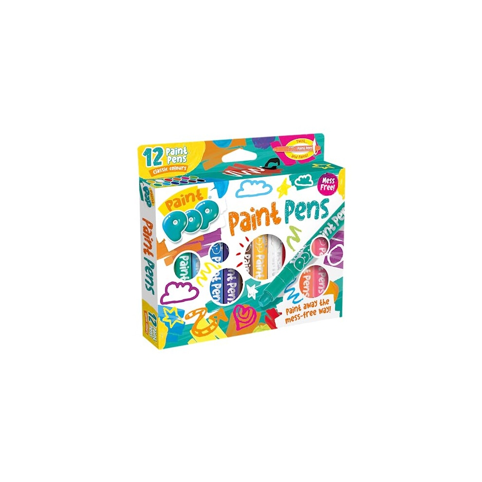 Paint Pens For Kids - 12 Pack Classic Assorted Colours - Twist & Paint, Smaller Paint Tip for Detail, Mess-Free, Fast Drying Action, Easy Clean Up,