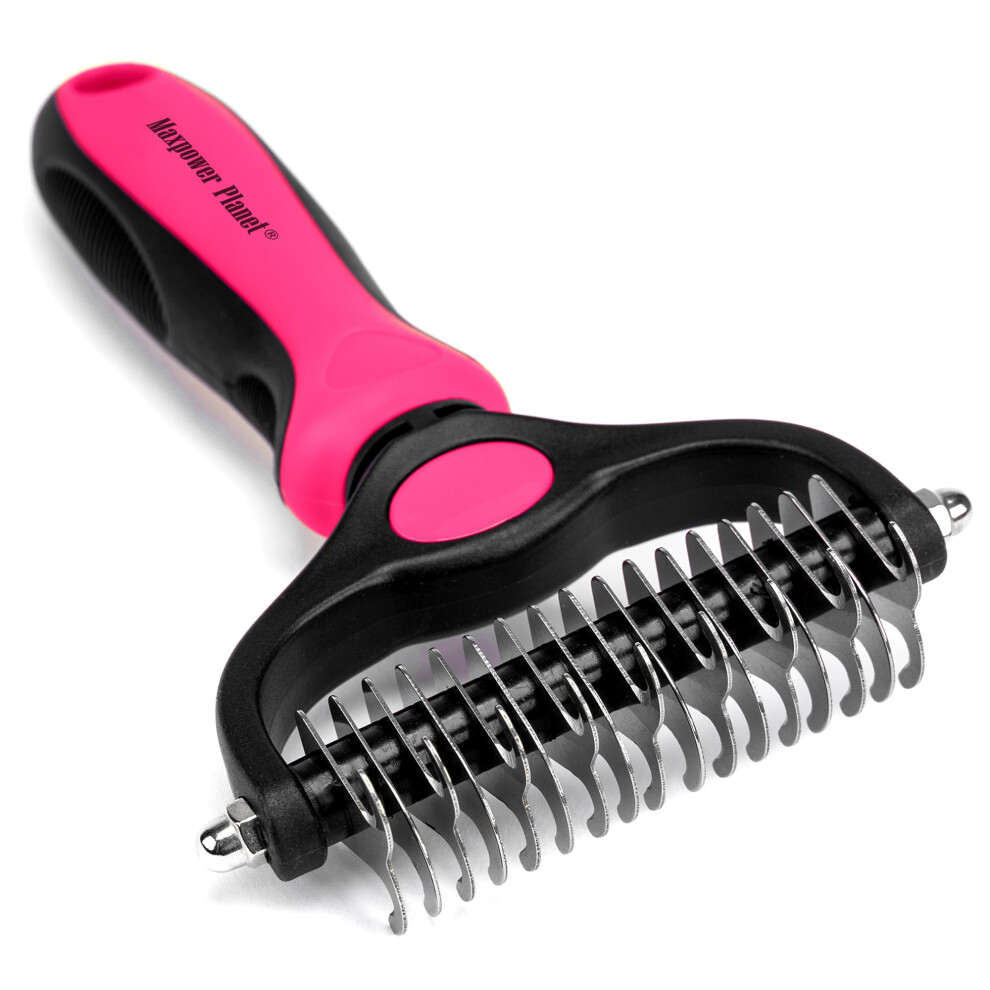 Pet Grooming Brush - Double Sided Shedding and Dematting Undercoat Rake, Dog Grooming Brush, Dog Shedding Brush, Cat Grooming Brush, Dog Comb, Cat