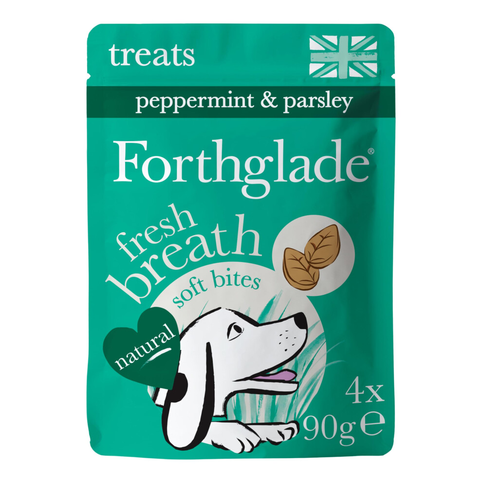 Natural Dog Treats - Grain Free Soft Bites for Fresh Breath (4 x 90g) Resealable Bags - Peppermint and Parsley