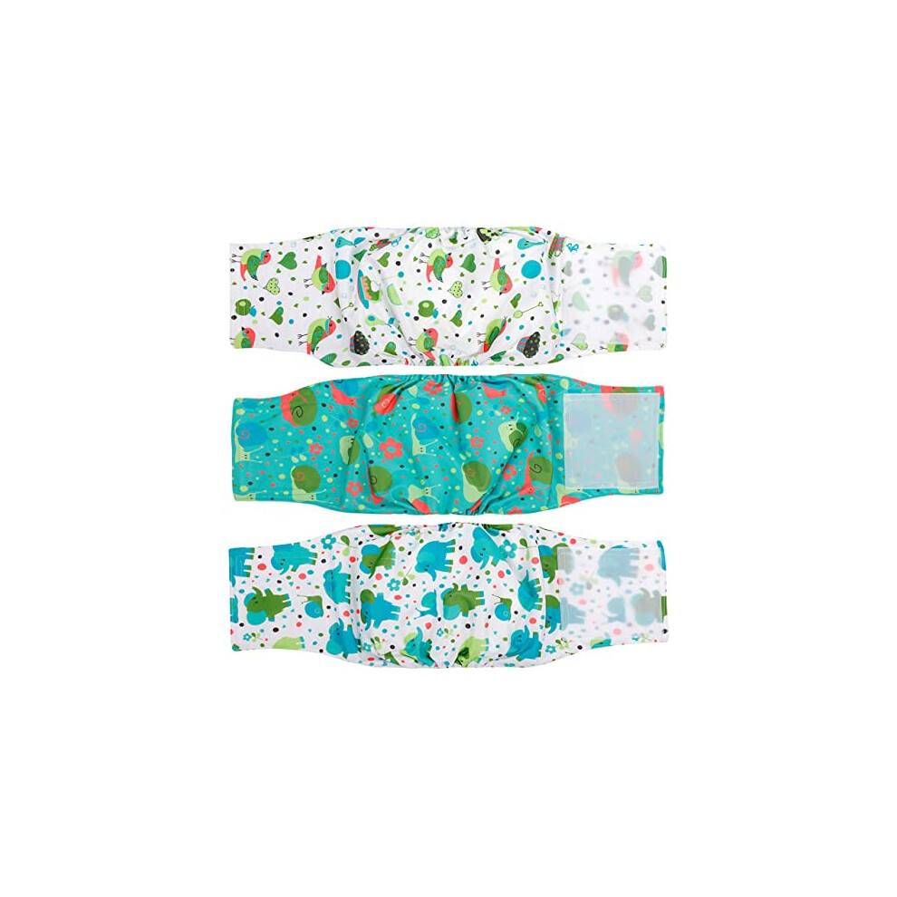 Reusable Dog Nappies Male 3-Pack | Washable Belly Bands for Dogs | Super Absorbent Dog Diapers Wrap for Newborn Doggie (Elephants Snails Birds, XS)