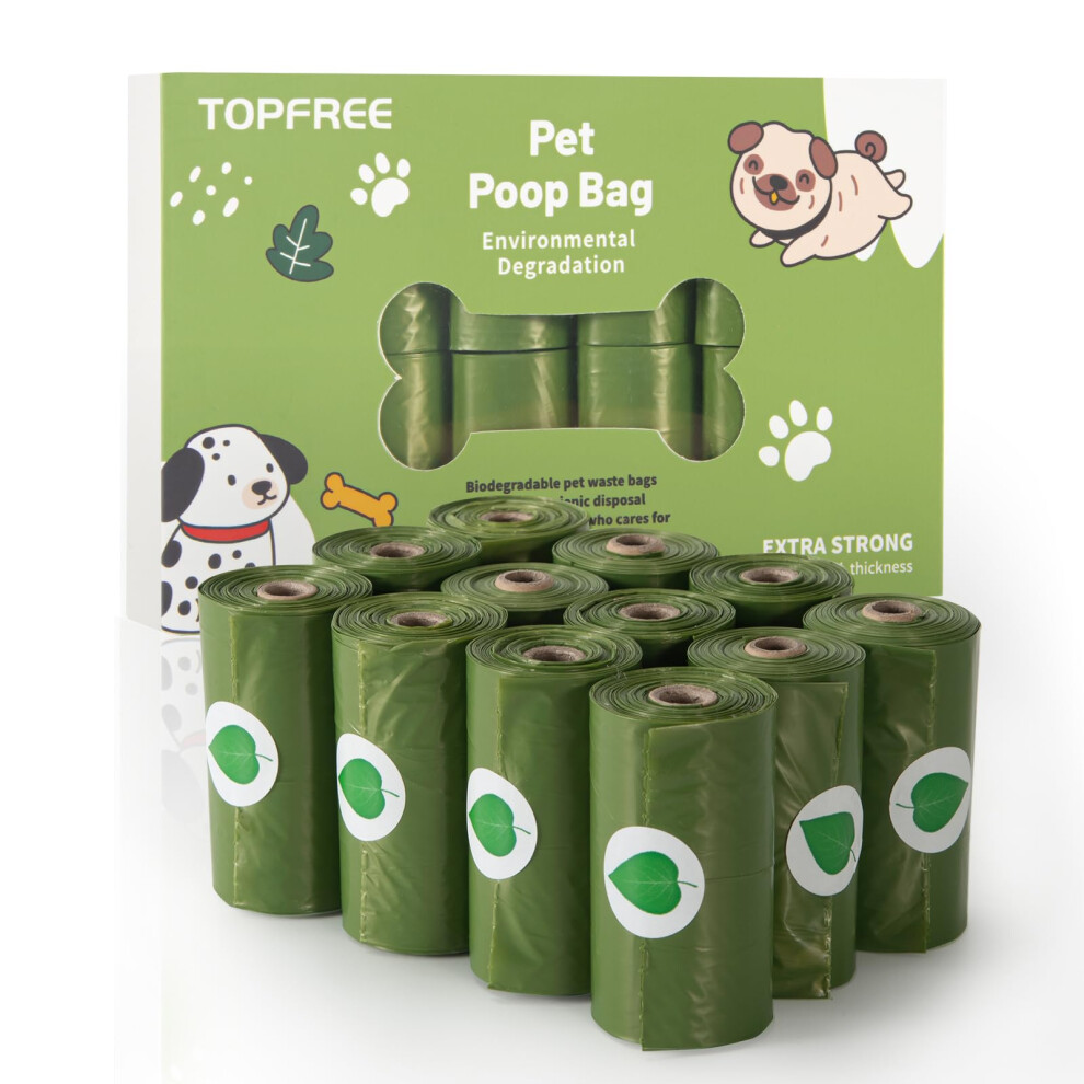 Poo Bags for Dog Waste, 12 Rolls 180 Dog Poop Bags, Super Strong 100% Leak Proof Biodegradable Dog Poo Bags (Green)