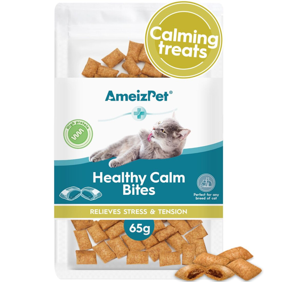 Healthy Calm Cat Dry Food, Cat Calming Treats, Healthy Bites Cat Treats - Crunchy Cat Biscuits 65 g (2.3 oz)