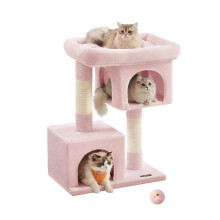 Cat Tree, 84 cm Cat Tower, L, Cat Condo for Large Cats up to 7 kg, Large Cat Perch, 2 Cat Caves, Scratching Post, Jelly Pink PCT061P01