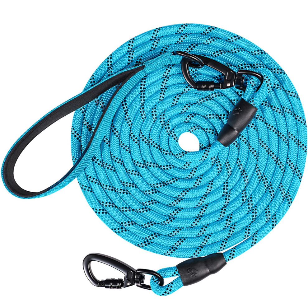 Training Leads for Dogs, Padded Handle Long Line Dog Lead, 5m 10m 15m 20m Long Leads for Dog Training and Tie Out, Support Up to Dogs Under 45kg, Blue